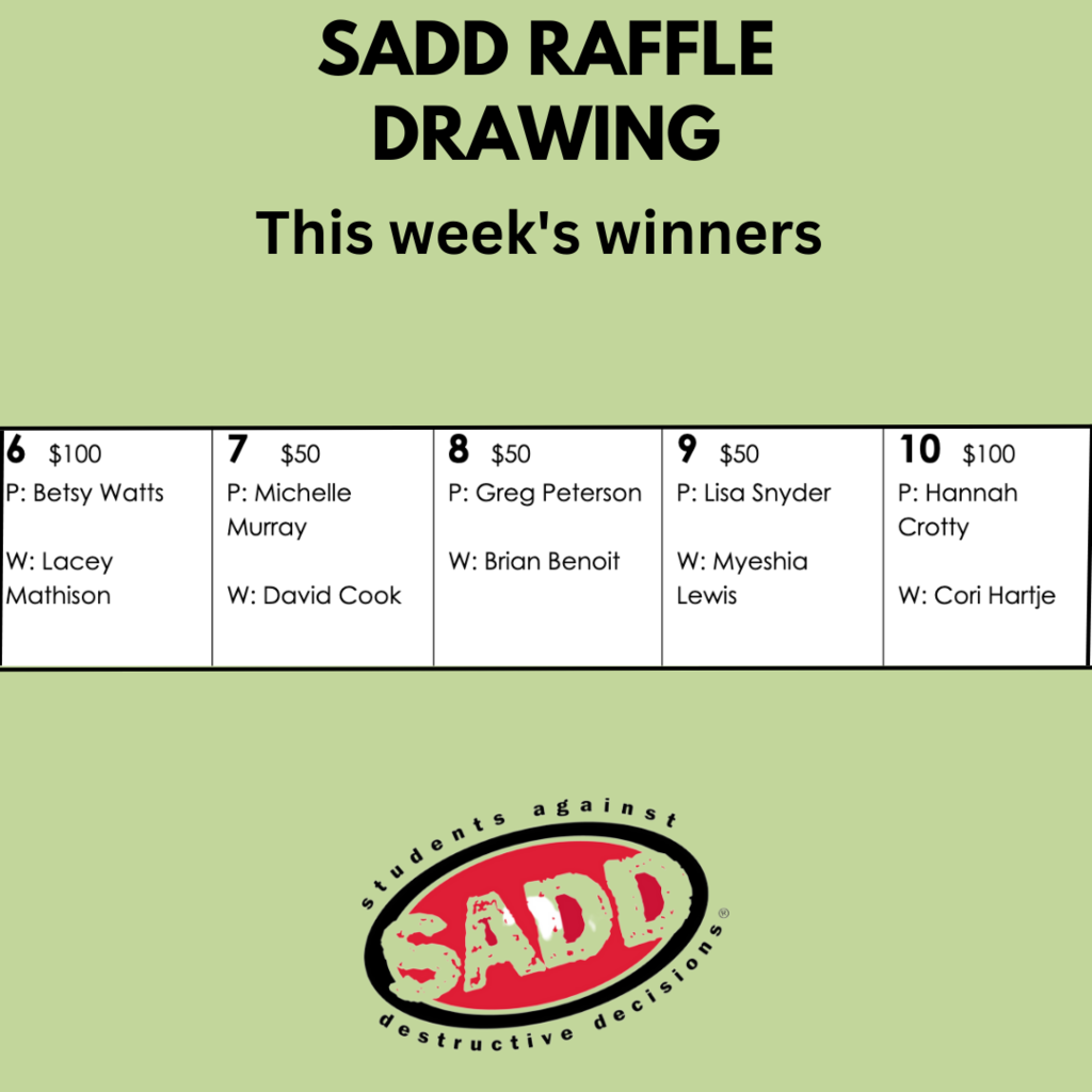 This week's SADD raffle winners!