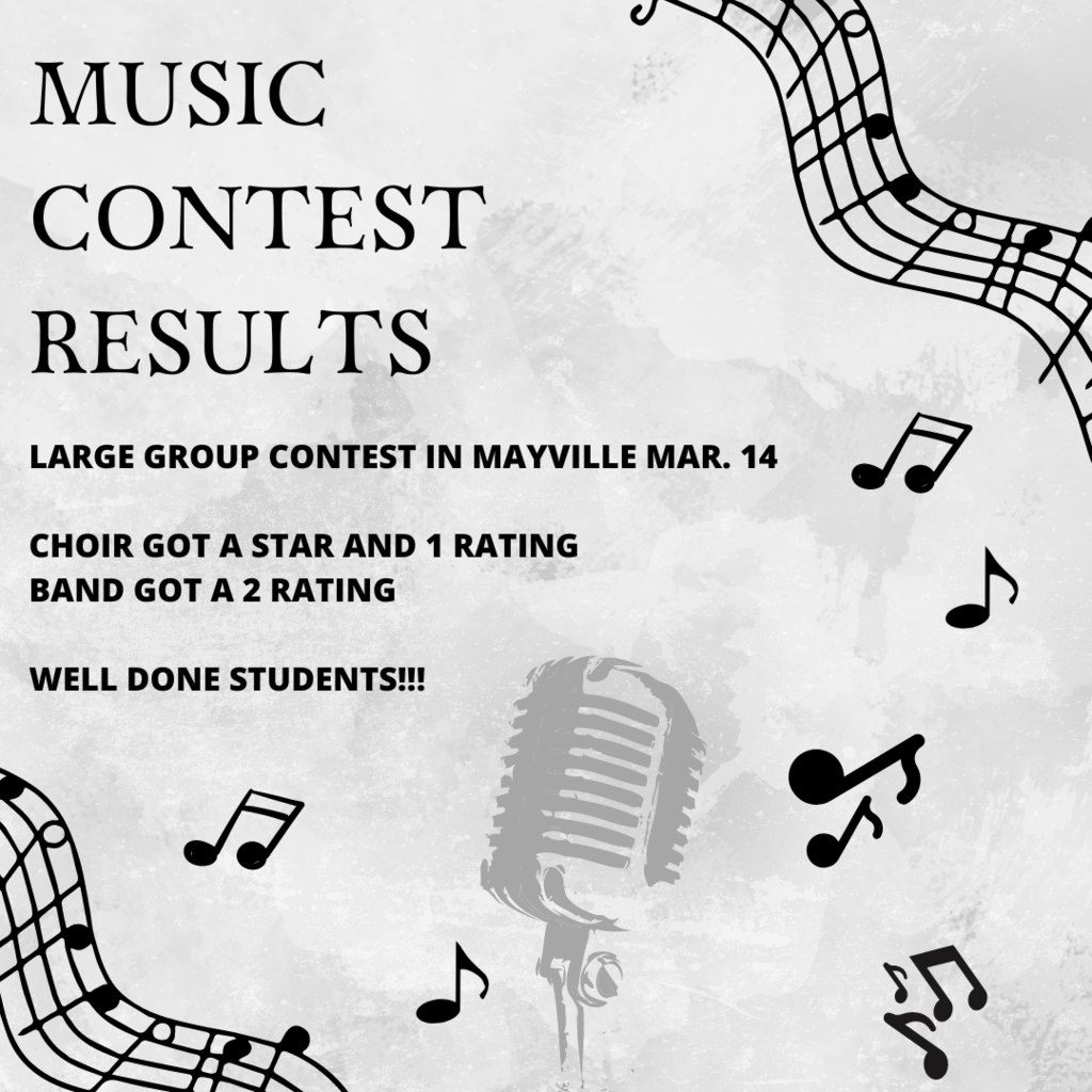 Music contest results from yesterday in Mayville! Well done students!