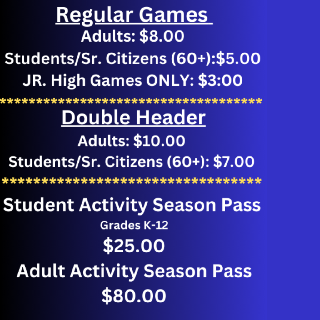 Here are the updated prices on our gate fees for sports! Thank you for your support!